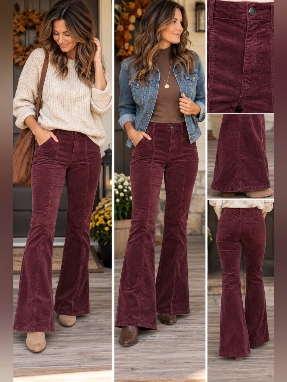 Forever 21 Burgundy Corduroy High-Rise Flare Pants Women’s L